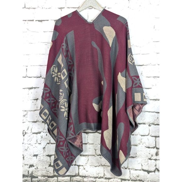 MARC New York ANDREW MARC Artsy Boho Cottage Western Poncho Ruana Wrap One Size - Picture 3 of 5